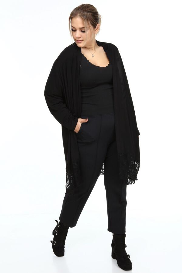 Plus Size Cardigan with Lace Skirt Black - 3