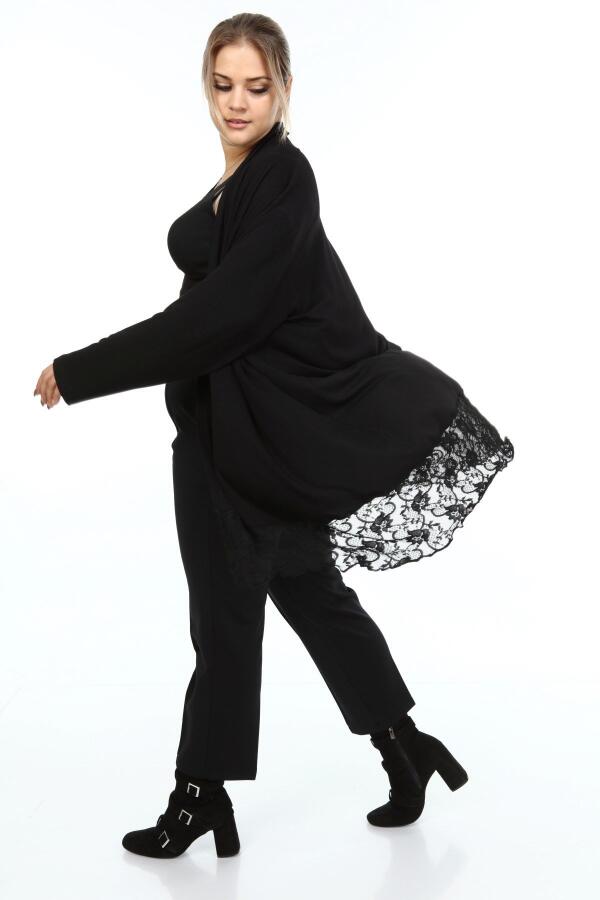 Plus Size Cardigan with Lace Skirt Black - 4