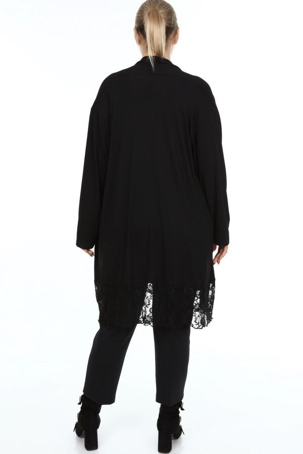 Plus Size Cardigan with Lace Skirt Black - 5