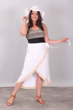 White Pareo with Tassels on the Skirt - 2