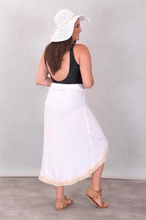 White Pareo with Tassels on the Skirt - 4