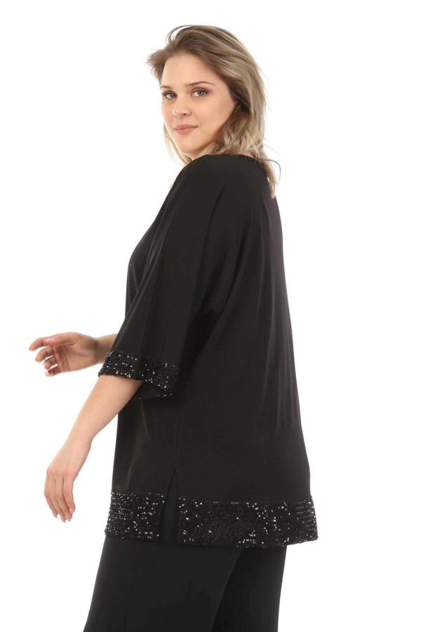 Plus Size Tunic with Sequined Sleeves and Skirt Black - 3