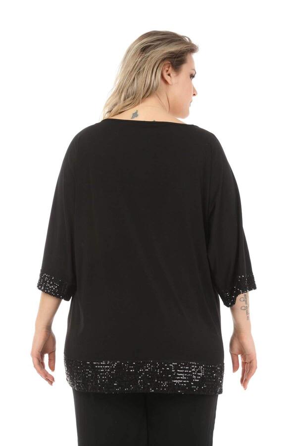 Plus Size Tunic with Sequined Sleeves and Skirt Black - 4