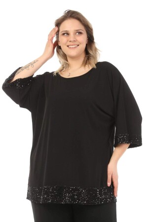 Plus Size Tunic with Sequined Sleeves and Skirt Black - 5