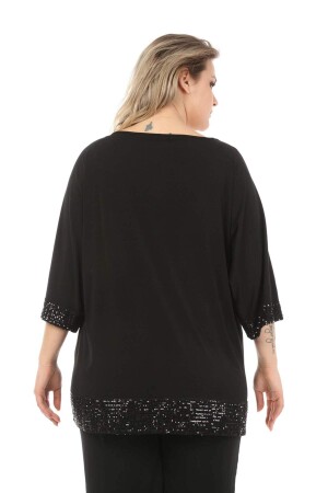 Plus Size Tunic with Sequined Sleeves and Skirt Black - 8