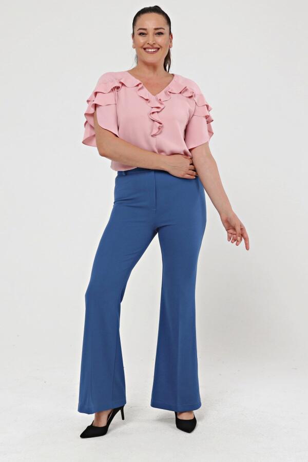 Flare Leg Plus Size Crepe Trousers Blue - 1