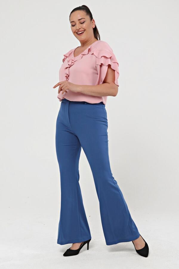 Flare Leg Plus Size Crepe Trousers Blue - 2