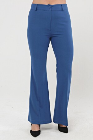 Flare Leg Plus Size Crepe Trousers Blue - 4