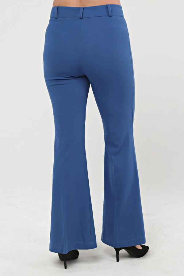 Flare Leg Plus Size Crepe Trousers Blue - 5