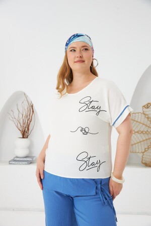 Stay Yazılı Büyük Beden Bluz-Pantolon Takım İndigo - 2