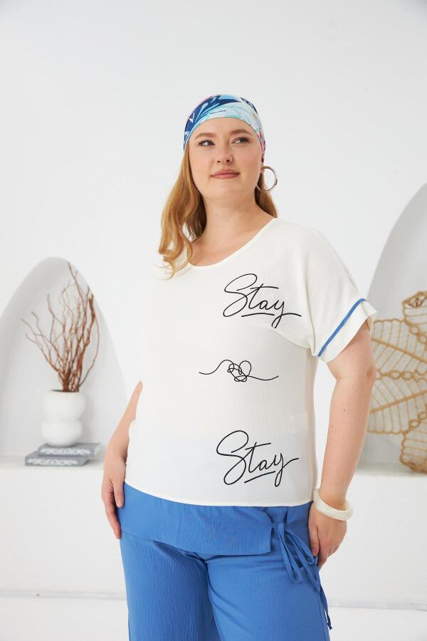 Stay Yazılı Büyük Beden Bluz-Pantolon Takım İndigo - 2