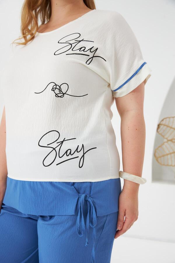 Stay Yazılı Büyük Beden Bluz-Pantolon Takım İndigo - 6