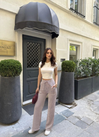 Su Yolu Çizgili Kolay Kombinle Ne Bilir Cepli Pantolon - Bordo - 4