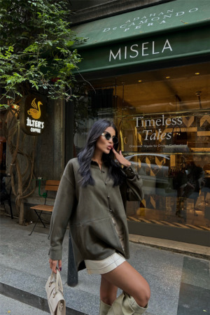 SÜET GÖMLEK - Haki - ANGELINO BuyukBedeniz (1)