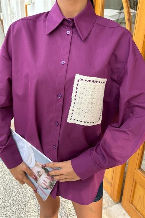 Süzine Cepli Arkası Yırtmaçlı Oversize Gömlek 3420 - 9