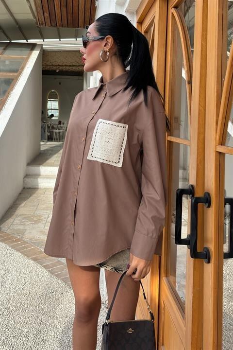 Süzine Cepli Arkası Yırtmaçlı Oversize Gömlek 3420 - 4