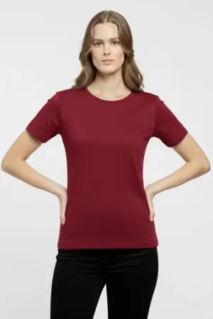 T-Shirt Bisiklet Yaka Slim Fit Likralı Tişört Günlük Basic Body - Bordo - 1