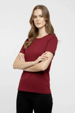 T-Shirt Bisiklet Yaka Slim Fit Likralı Tişört Günlük Basic Body - Bordo - 2