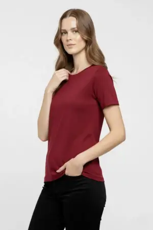 T-Shirt Bisiklet Yaka Slim Fit Likralı Tişört Günlük Basic Body - Bordo - 3