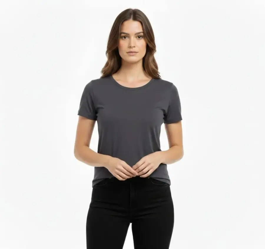T-Shirt Bisiklet Yaka Slim Fit Likralı Tişört Günlük Basic Body - Füme - 1