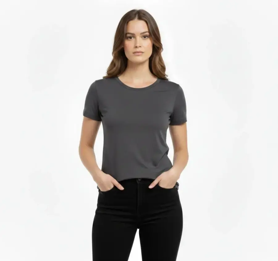 T-Shirt Bisiklet Yaka Slim Fit Likralı Tişört Günlük Basic Body - Füme - 2