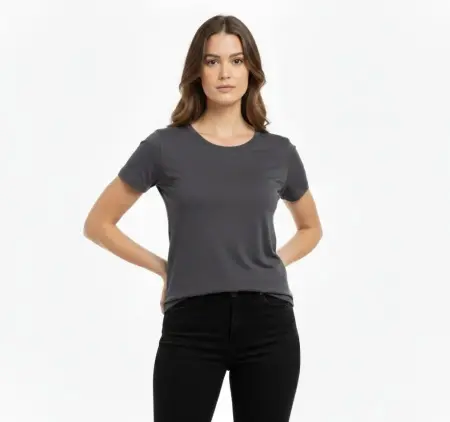 T-Shirt Bisiklet Yaka Slim Fit Likralı Tişört Günlük Basic Body - Füme - 3