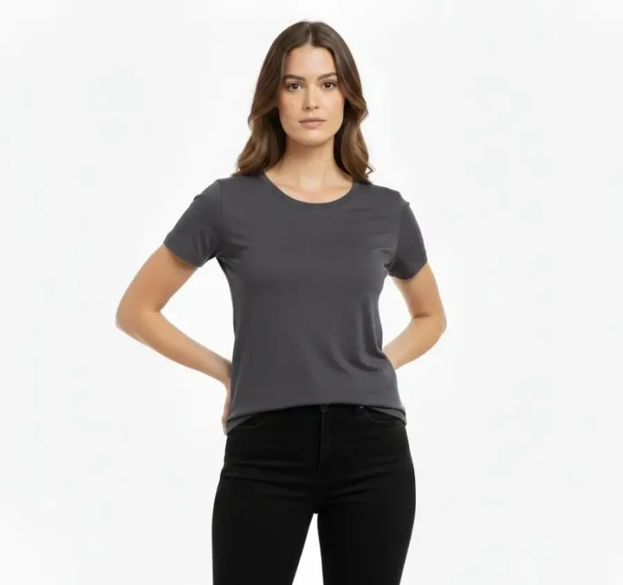 T-Shirt Bisiklet Yaka Slim Fit Likralı Tişört Günlük Basic Body - Füme - 3