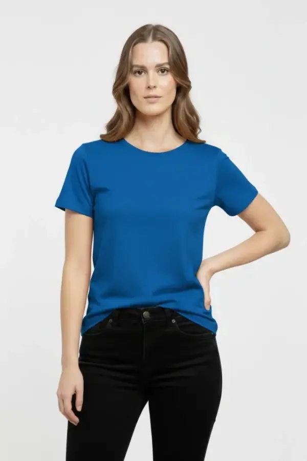 T-Shirt Bisiklet Yaka Slim Fit Likralı Tişört Günlük Basic Body - İndigo - 1