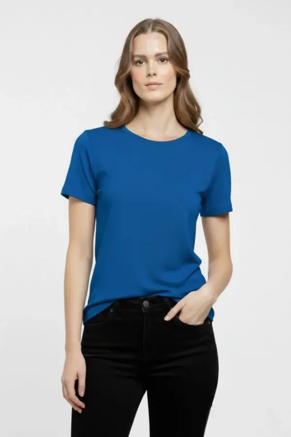T-Shirt Bisiklet Yaka Slim Fit Likralı Tişört Günlük Basic Body - İndigo - 2
