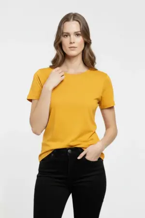 T-Shirt Bisiklet Yaka Slim Fit Likralı Tişört Günlük Basic Body - Sarı - 2