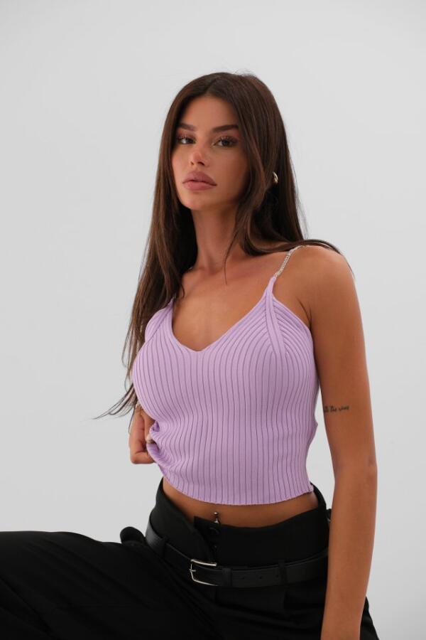 Taş Askılı Triko Bluz - 3
