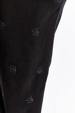 Taş Detaylı Büyük Beden Geniş Paça Pantolon Siyah - 4