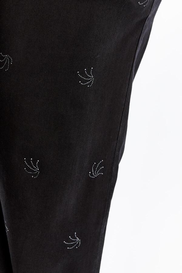 Taş Detaylı Büyük Beden Geniş Paça Pantolon Siyah - 4