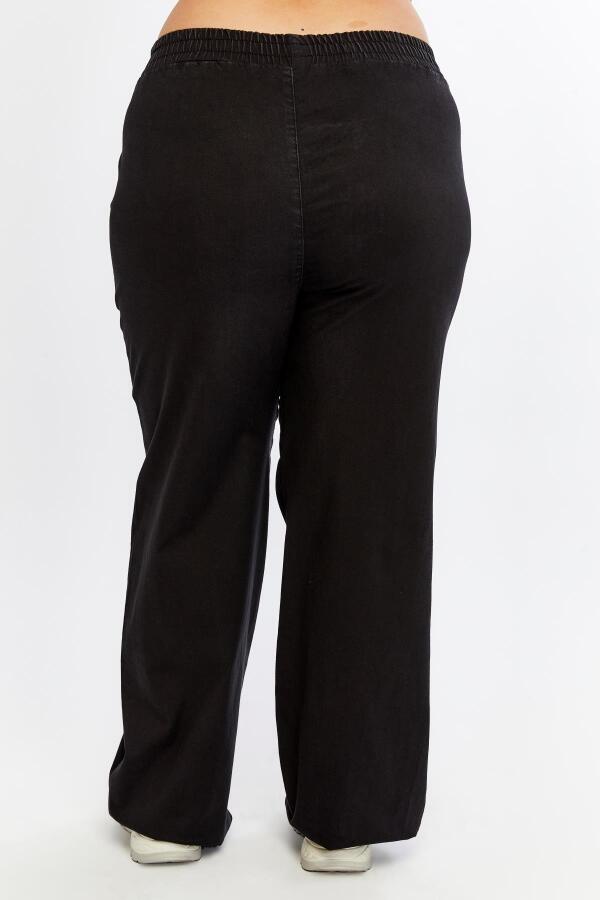 Taş Detaylı Büyük Beden Geniş Paça Pantolon Siyah - 6