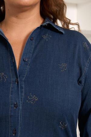 Taş Detaylı Büyük Beden Gömlek Lacivert - RMG (1)