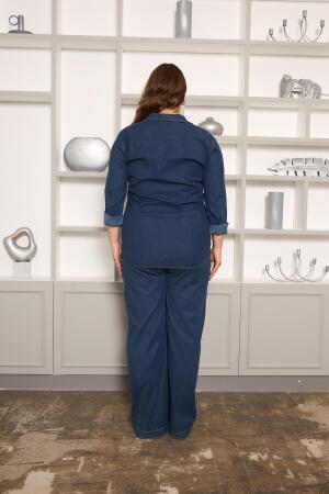 Taş Detaylı Büyük Beden Gömlek Lacivert - 6