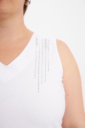 Taş Detaylı Büyük Beden Kolsuz Bluz Ekru - 3