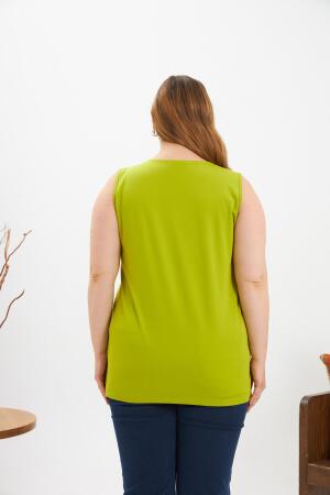 Taş Detaylı Büyük Beden Kolsuz Bluz Oliv - 4