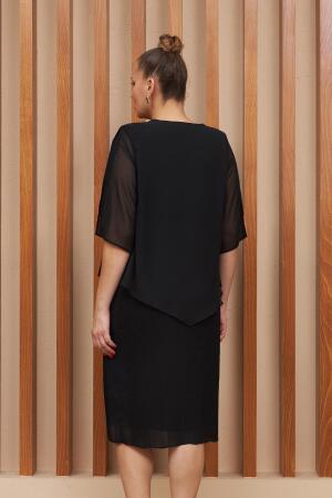 Taş Detaylı Piliseli Büyük Beden Siyah Abiye Elbise - 5