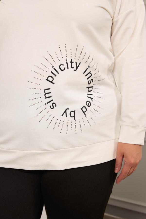 Taş Ve Nakışlı Büyük Beden Sweatshirt Beyaz - 2