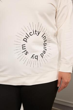 Taş Ve Nakışlı Büyük Beden Sweatshirt Beyaz - 2
