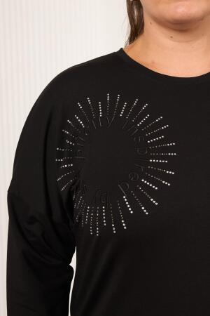 Taş Ve Nakışlı Büyük Beden Sweatshirt Siyah - RMG (1)