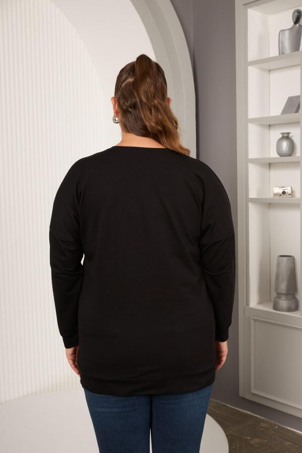 Taş Ve Nakışlı Büyük Beden Sweatshirt Siyah - 4