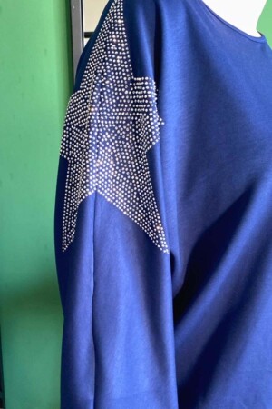 Taşlı Yıldız Baskılı Modal Kumaş Büyük Beden Bluz Lacivert - 3