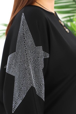 Taşlı Yıldız Baskılı Modal Kumaş Büyük Beden Bluz Siyah - 5