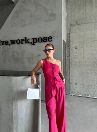 TEK KOL YELEK - PANTOLON TAKIM ATLAS - Fuşya - 1