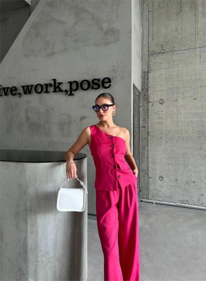 TEK KOL YELEK - PANTOLON TAKIM ATLAS - Fuşya - 1