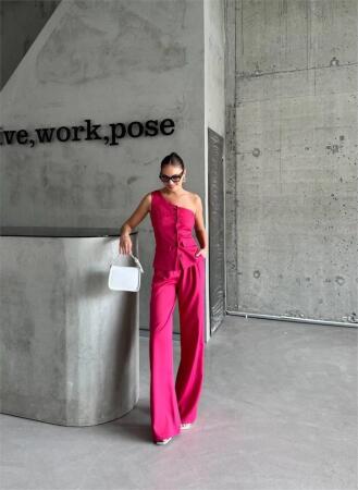 TEK KOL YELEK - PANTOLON TAKIM ATLAS - Fuşya - 2