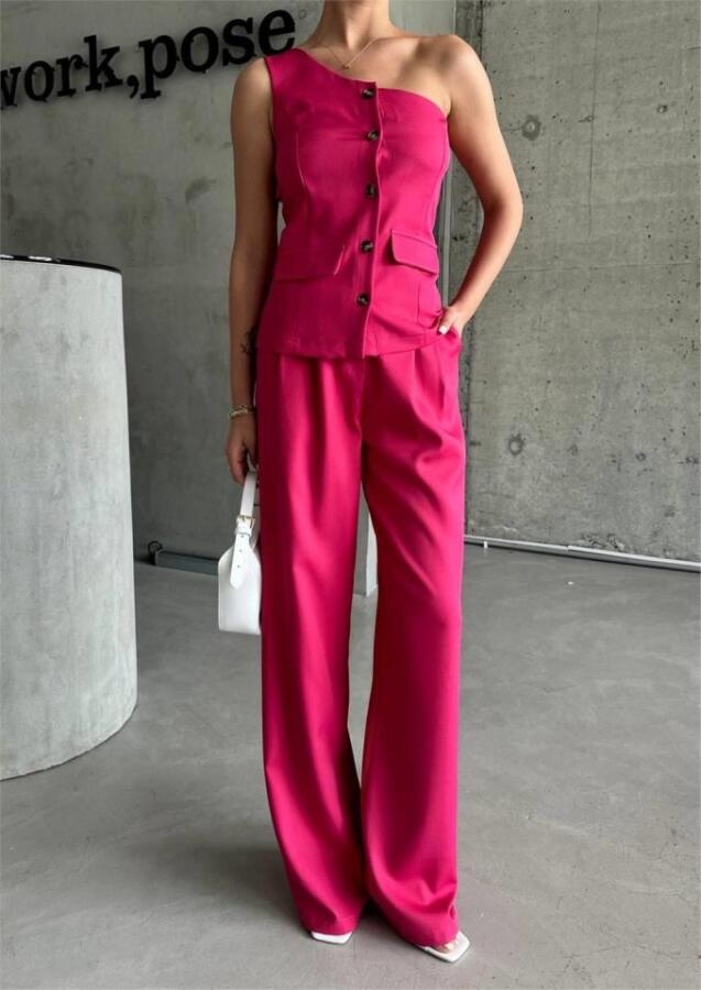 TEK KOL YELEK - PANTOLON TAKIM ATLAS - Fuşya - 3