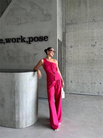 TEK KOL YELEK - PANTOLON TAKIM ATLAS - Fuşya - 4